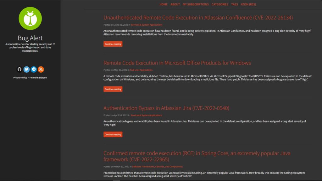 bugalert.org - Die Benachrichtigungsseite für Sicherheitsschwachstellen